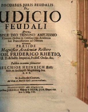 Discursus Iuris Feudalis De Iudicio Feudali
