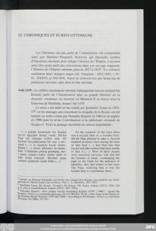 IX. Chroniques Et Écrits Ottomans