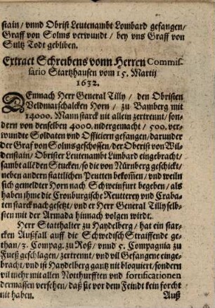 Extract, Auß glaubwürdigen Schreiben, von ... General Tilly, etc. an ... Hertzog Rudolph Maximilian von Sachsen Lawenburg ...