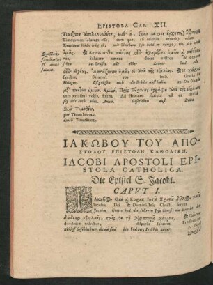 Jacobi Apostoli Epistola Catholica. Die Epistel S. Jacobi.