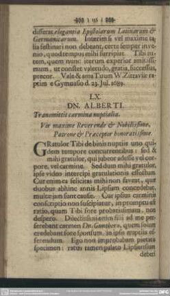 LX. DN. ALBERTI. Transmittit carmina nuptialia