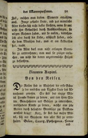 Neuntes Kapitel. Von den Reisen.