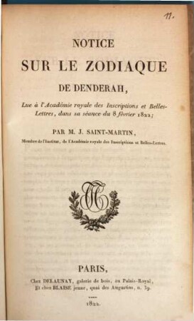 Notice sur le zodiaque de Denderah
