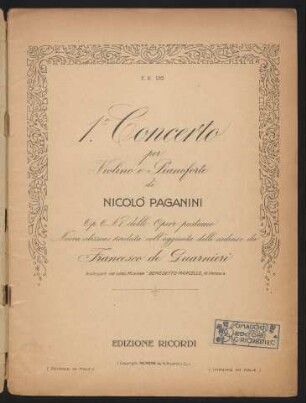 1.º Concerto per Violino e Pianoforte : Op. 6 N. 1 delle Opere postume