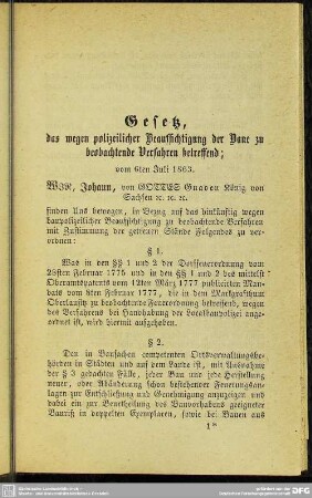 Gesetz, das wegen polizeilicher Beaufsichtigung der Baue zu beobachtende Verfahren betreffend;