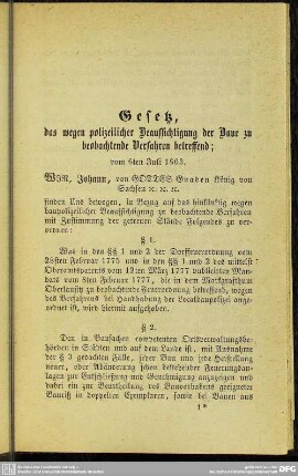 Gesetz, das wegen polizeilicher Beaufsichtigung der Baue zu beobachtende Verfahren betreffend;
