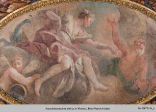 Apoll als Sonnengott zwischen Allegorien der vier Elemente : Allegorie der Luft & Juno und Jupiter