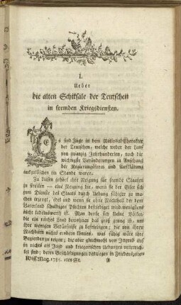 I. Ueber die alten Schiksale der Teutschen in fremden Kriegsdiensten.