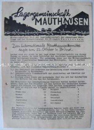 Hektografiertes Mitteilungsblatt der Lagergemeinschaft der ehemaligen Häftlinge und der Hinterbliebenen des KZ Mauthausen