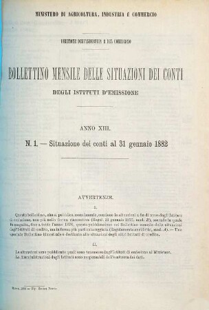 Bollettino mensile delle situazioni dei conti degli istituti d'emissione. 13. 1882