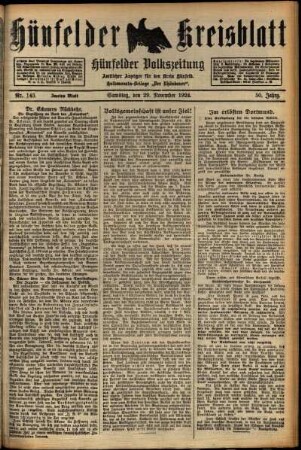 Zweite Ausgabe vom Samstag, den 29. November 1924.