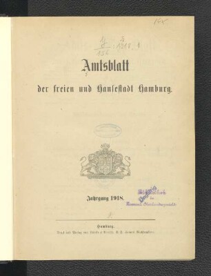 1918: Amtsblatt der Freien und Hansestadt Hamburg