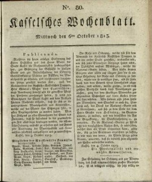 No. 80, Mittwoch den 6ten October 1813