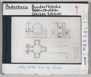 Paderborn: Busdorfkirche Rekonstruktion (Skizze Schöne) um 1036 bis ca 1060