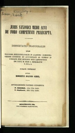 Juris Saxonici medii aevi de foro competenti praecepta