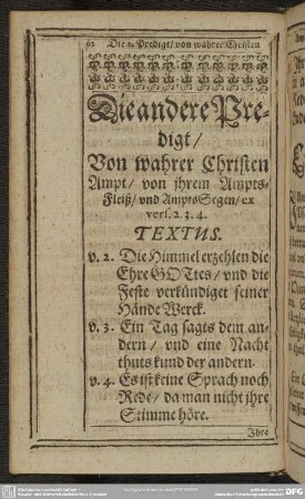 Die andere Predigt, Von wahrer Christen Ampt, von ihrem Ampts-Fleiß, und AmptsSegen, ex vers. 2. 3. 4.