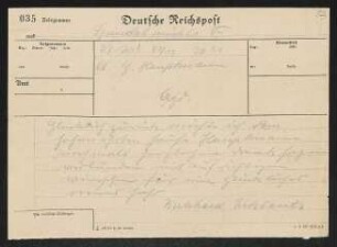 Brief von Bernhard Ercklentz an Gerhart Hauptmann
