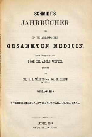 Schmidt's Jahrbücher der in- und ausländischen gesammten Medicin. 222. 1889