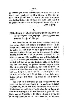 Mittheilungen der allgemeinen Bürgerschule zu Leipzig an das Elternhaus ihrer Zöglinge