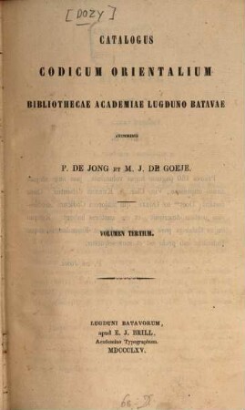 Catalogus codicum orientalium Bibliothecae Academiae Lugduno-Batavae, 3