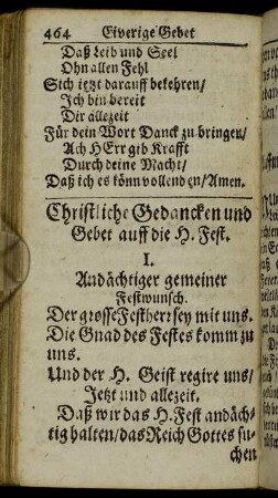 Christliche Gedancken und Gebet auff die H. Fest.
