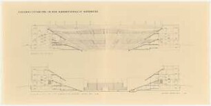 Fußballstadion in der Kongresshalle, Nürnberg: 2 Querschnitte Ostansicht und Westansicht, ca. 1:312