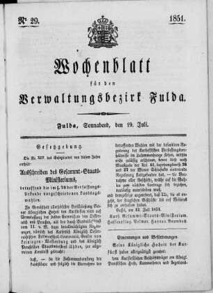 Nr. 29, Ausgabe vom 19. Juli 1851