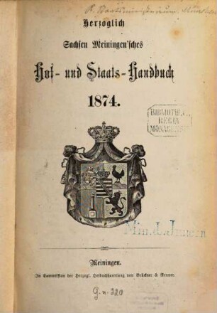 Herzoglich-Sachsen-Meiningen'sches Hof- und Staats-Handbuch. 1874