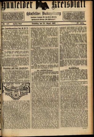 Zweite Ausgabe vom Samstag, den 20. August 1927.