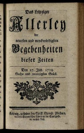 Den 27. Jun. 1758. Sechs und zwanzigstes Stück.