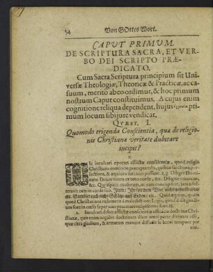 Caput Primum. De Scriptura Sacra, Et Verbo Dei Scripto Praedicato.