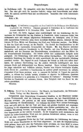763-764, E. Dühren, Rétif de la Bretonne. Der Mensch, der Schriftsteller, der Reformator, 1906