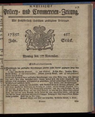 45tes Stueck, Montag den 7ten November. 1785