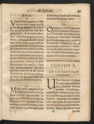 Curatio X. De Calculo Cum Lipothymia.