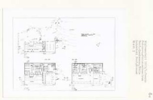 Ferien- und Wochendzentrum (Diplomarbeit bei Willy Kreuer): Sauna-Anlage, Ausschnitt, Lageplan, Grundrisse Erdgeschoss und 1. Obergeschoss 1:200