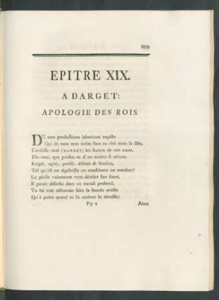 Epitre XIX. A Darget: Apologie Des Rois.