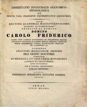 Diss. inaug. anat.-physiol. de nervis vasa praecipue extremitatum adeuntibus