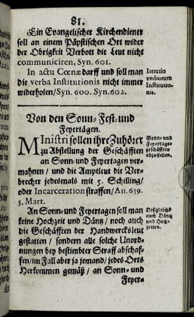 Von den Sonn-Fest- und Feyertägen.
