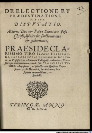 De electione et praedestinatione divina disputatio