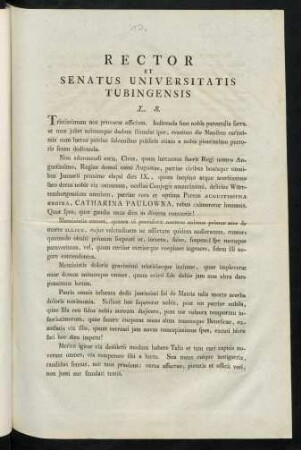 Rector Et Senatus Universitatis Tubingensis [ad parentalia Catharinae Pawlownae Württembergensium Reginae invitat]