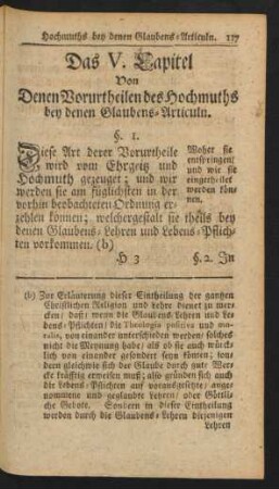 Das V. Capitel Von Denen Vorurtheilen des Hochmuths bey denen Glaubens-Articuln.