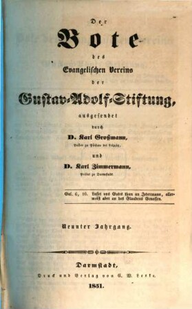 Der Bote des Evangelischen Vereins der Gustav-Adolf-Stiftung. 9. 1851