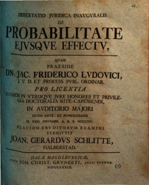 Dissertatio jvridica inavgvralis de probabilitate ejvsqve effectv