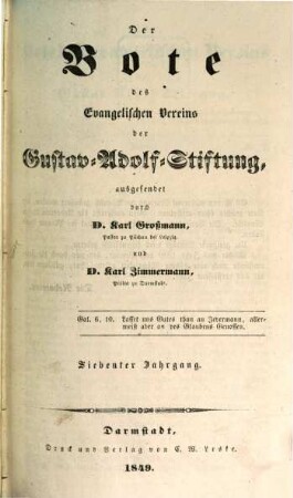 Der Bote des Evangelischen Vereins der Gustav-Adolf-Stiftung. 7. 1849