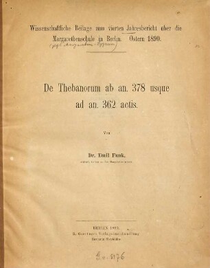 De Thebanorum ab an. 378 usque ad an. 362 actis : Von Emil Funk