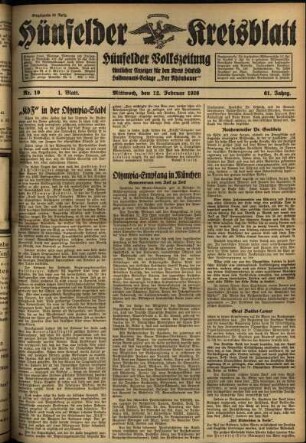 Erste Ausgabe vom Mittwoch, den 12. Februar 1936.