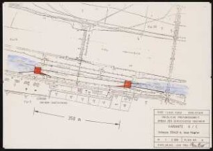 Südschleuse, Mainz-Kostheim Schinkelwettbewerb 1987: Lageplan Variante 0: Schleuse 350 x 20m, neue Häupter 1:2000