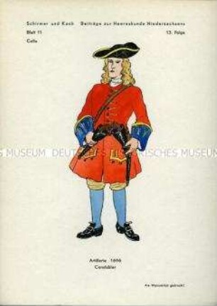 Uniformdarstellung, Konstabler der Artillerie, Celle, 1696.