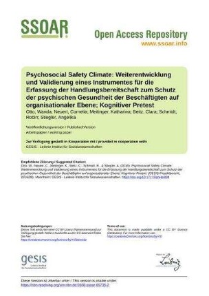 Psychosocial Safety Climate: Weiterentwicklung und Validierung eines Instrumentes für die Erfassung der Handlungsbereitschaft zum Schutz der psychischen Gesundheit der Beschäftigten auf organisationaler Ebene; Kognitiver Pretest