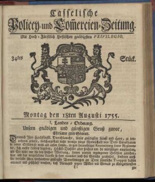 34tes Stueck, Montag den 18ten Augusti 1755